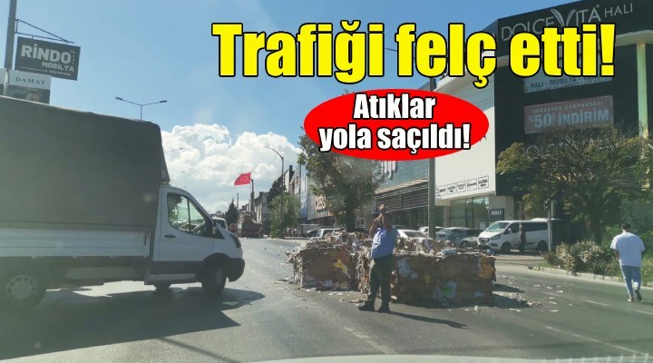 Yola saçılan atıklar trafiği felç etti!