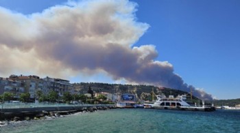 Çanakkale'de orman yangını... Gemi trafiği durdu!