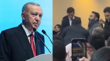 Kürsüdeki Erdoğan'a protesto!